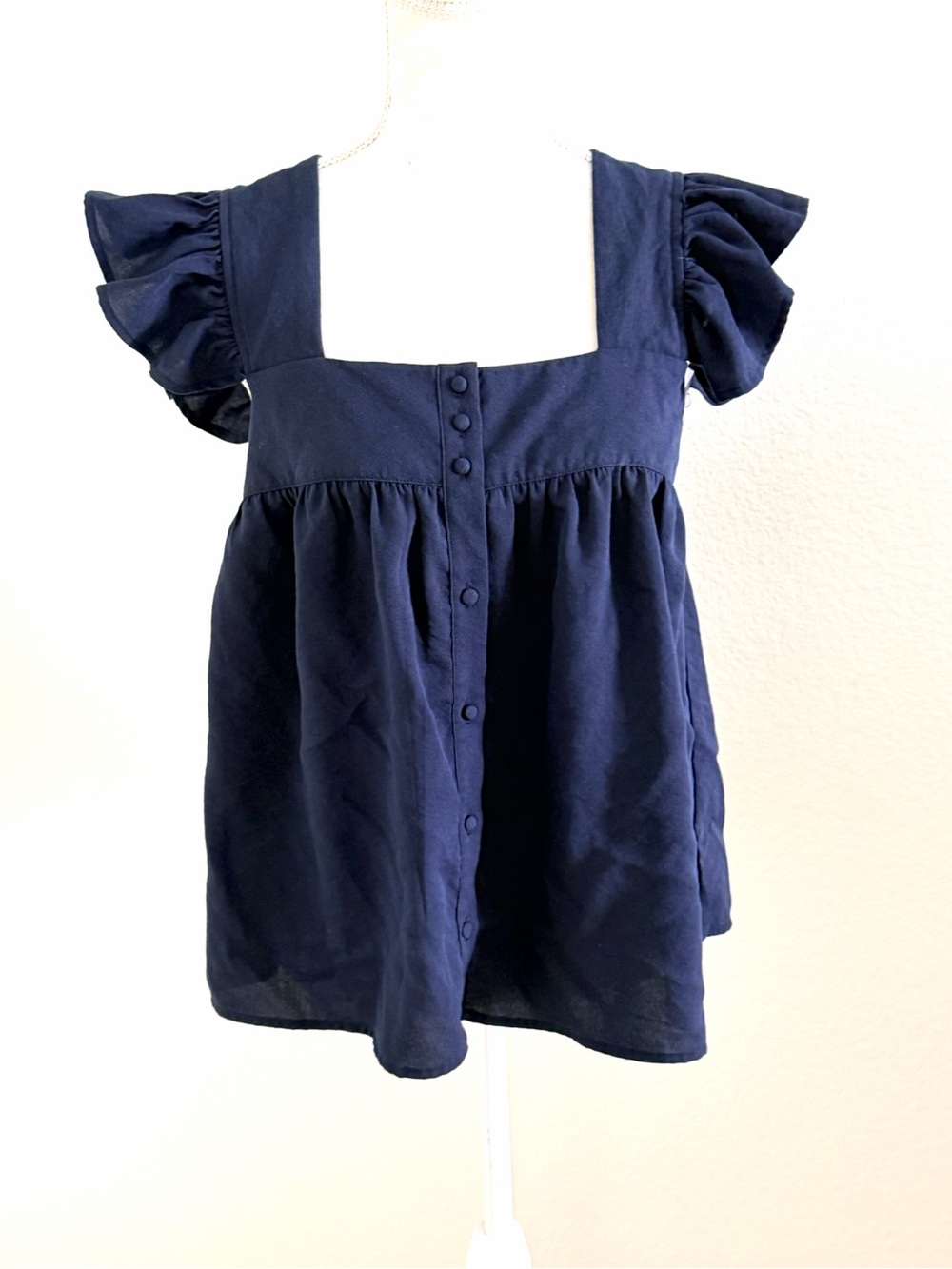 entro Navy Blue Ruffled Sleeve Square Neck Blouse